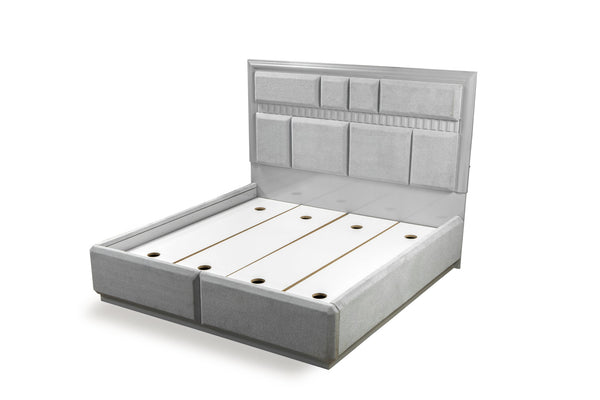 English Elm Modern Da Vinci Queen Size Bed with LED Headboard, Solid & Manufactured Wood, No Box Spring Needed - Sleek, Durable Design B009S01296
