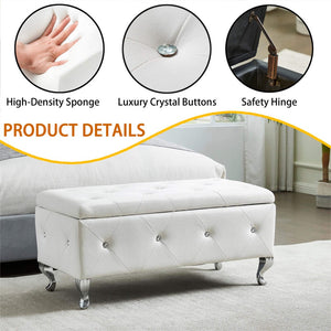 English Elm Upholstered Faux Leather Storage Bench Tufted Glam Footrest for Bedroom or Entryway W2268P146682