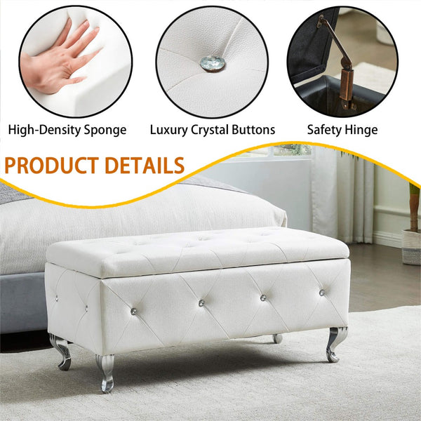 English Elm Upholstered Faux Leather Storage Bench Tufted Glam Footrest for Bedroom or Entryway W2268P146682