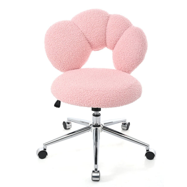 English Elm 360°swivel Teddy Fabric Home Office Chair with Ergonomic Arc Back and Adjustable Seat Pink W680P143449