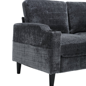English Elm United We Win Chenille Three Seat Sectional Sofa with Storage Ottoman and Cup Holders Grey W1568142738
