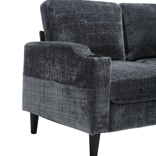 English Elm United We Win Chenille Three Seat Sectional Sofa with Storage Ottoman and Cup Holders Grey W1568142738