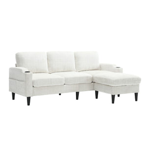 English Elm United We Win Chenille Three Seat Sectional Sofa with Storage Ottoman and Cup Holders Beige W1568142735