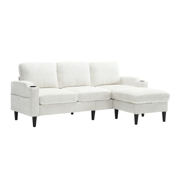 English Elm United We Win Chenille Three Seat Sectional Sofa with Storage Ottoman and Cup Holders Beige W1568142735