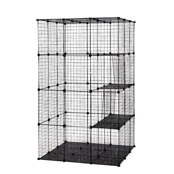 English Elm 3-tier Iron Mesh Cat Enclosure Large Indoor Outdoor Kennel with Ramps and Lockable Doors W2181P155328
