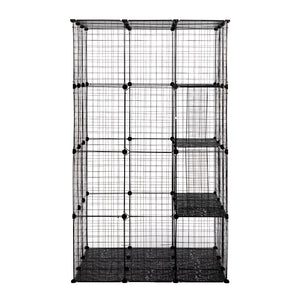 English Elm 3-tier Iron Mesh Cat Enclosure Large Indoor Outdoor Kennel with Ramps and Lockable Doors W2181P155328
