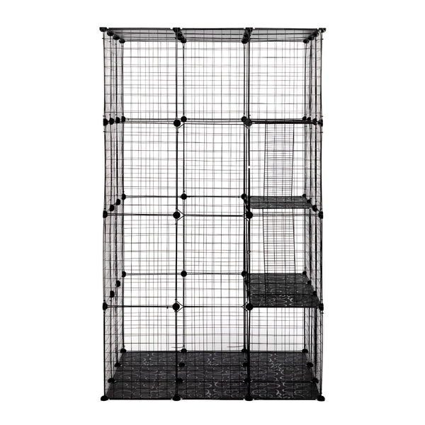 English Elm 3-tier Iron Mesh Cat Enclosure Large Indoor Outdoor Kennel with Ramps and Lockable Doors W2181P155328