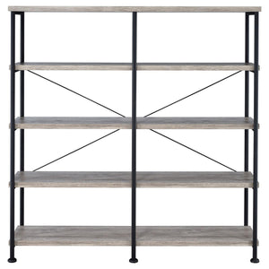 English Elm Grey Industrial Driftwood & Black Double-Wide Bookcase – 4-Tier Rustic Shelves, Metal Pipe Frame, 44 lb Capacity Each B062P153782