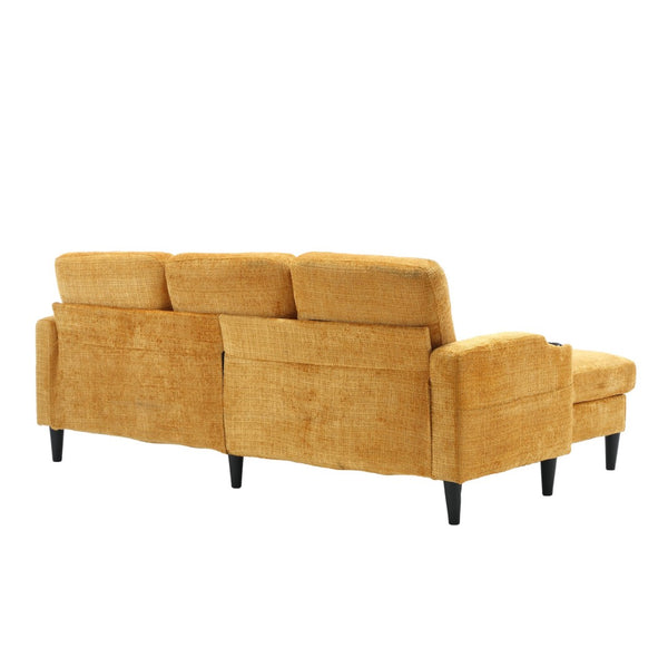 English Elm United We Win Chenille Three Seat Sectional Sofa with Storage Ottoman and Cup Holders Yellow W1568142737