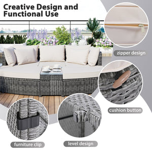 English Elm TOPMAX 6-Piece Patio Conversation Sofa Set with Modular Seating, Thick Cushions & Tempered Glass Table Beige SP100020AAA