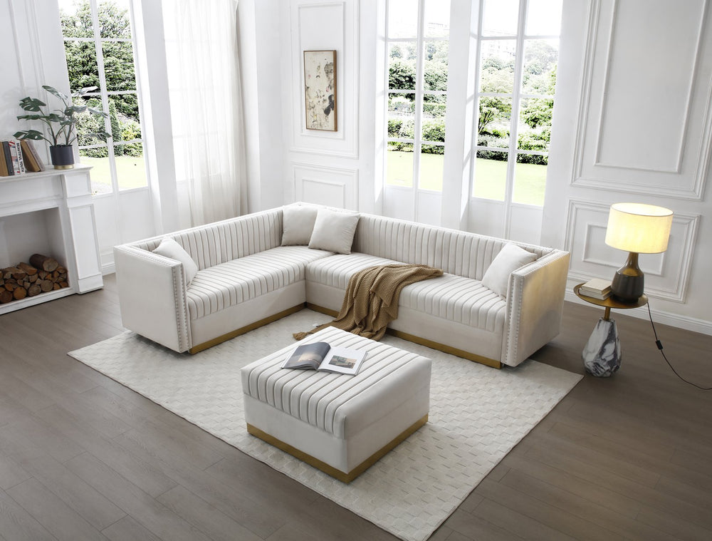 English Elm Contemporary Sectional Sofa With Ottoman - Modern Velvet Corner Couch For Stylish Living Rooms & Comfort W1117S00063