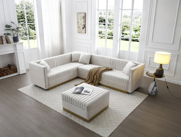 English Elm Contemporary Sectional Sofa With Ottoman - Modern Velvet Corner Couch For Stylish Living Rooms & Comfort W1117S00063