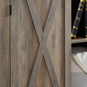English Elm Tall Rustic Barn Door Storage Cabinet with Open & Hidden Shelves, Quality Hardware, Farmhouse Charm Gray Wash W2275P149117