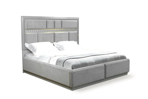 English Elm Modern Da Vinci Queen Size Bed with LED Headboard, Solid & Manufactured Wood, No Box Spring Needed - Sleek, Durable Design B009S01296