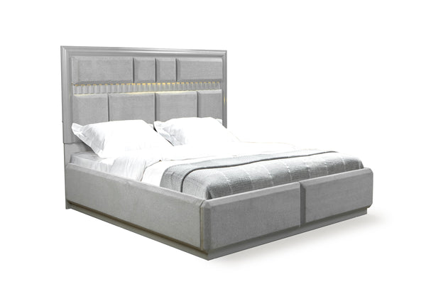 English Elm Modern Da Vinci Queen Size Bed with LED Headboard, Solid & Manufactured Wood, No Box Spring Needed - Sleek, Durable Design B009S01296
