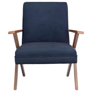 English Elm Dark Blue Vintage Mid-Century Accent Chair with Walnut Arms & Tapered Legs, Plush Upholstery B062P153760
