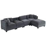 English Elm U-Style Upholstered Modular Sofa With Removable Storage Ottoman, 2 Hidden Cup Holders, Sectional Sofa For Living Room Apartment(5-Seater)