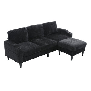 English Elm United We Win Chenille Sectional Sofa with Storage Ottoman and Dual Cup Holders W1568142742