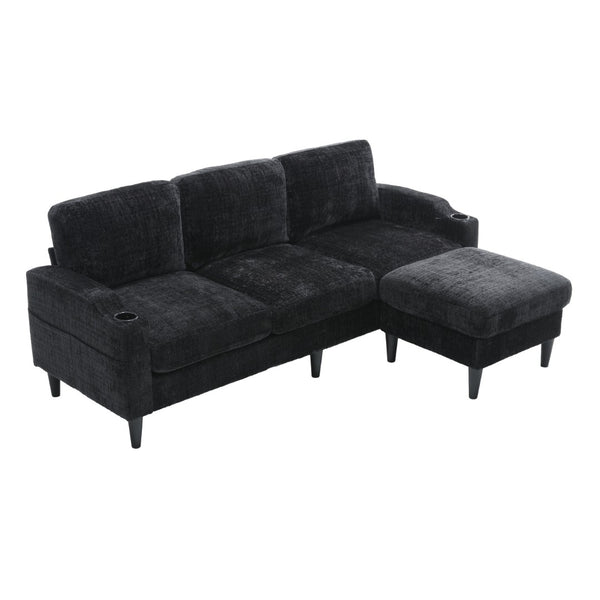 English Elm United We Win Chenille Sectional Sofa with Storage Ottoman and Dual Cup Holders W1568142742
