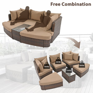 English Elm TOPMAX 6-Piece Patio Conversation Sofa Set with Modular Seating, Thick Cushions & Tempered Glass Table Brown SP100020AAE