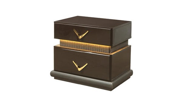 English Elm Modern 2-Drawer Nightstand with V-Shape Handles, Solid & Manufactured Wood, Compact Brown Design B009P155282