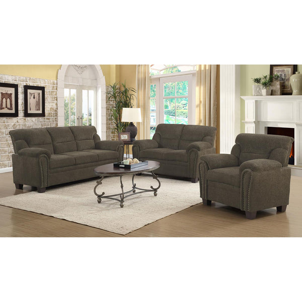 English Elm Brown Plush Pillow Top Arm Chair with Nailhead Trim, Kiln-Dried Hardwood Frame, Chenille Comfort and Durable Style B062P153774