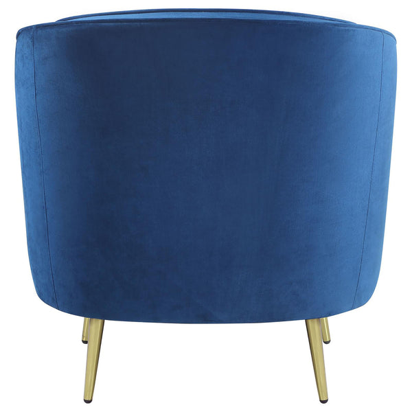English Elm Blue Velvet Channel Tufted Chair with Gold Legs — Semi-Clamshell Back, Plush Wedge Seat for Glam Rooms B062P153756