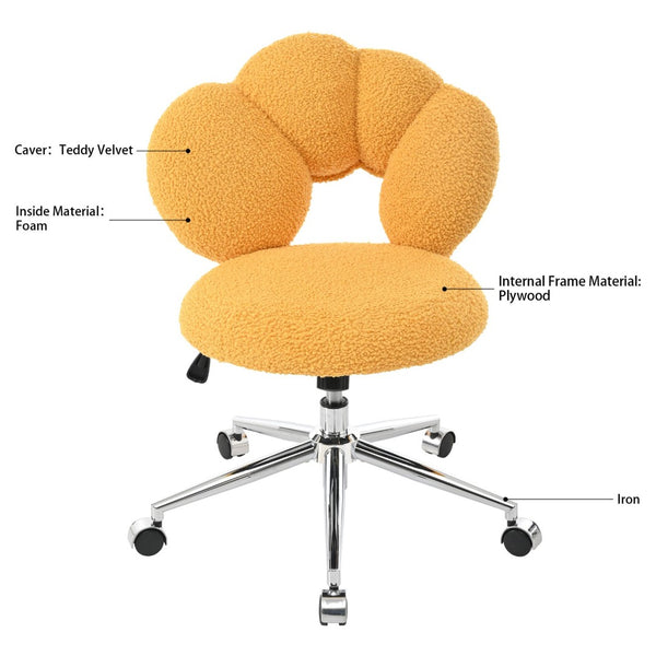 English Elm 360°swivel Teddy Fabric Home Office Chair with Ergonomic Arc Back and Adjustable Seat Yellow W680P143491