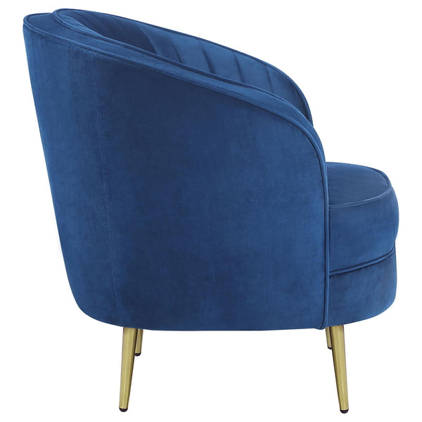 English Elm Blue Velvet Channel Tufted Chair with Gold Legs — Semi-Clamshell Back, Plush Wedge Seat for Glam Rooms B062P153756