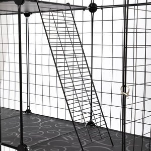 English Elm 3-tier Iron Mesh Cat Enclosure Large Indoor Outdoor Kennel with Ramps and Lockable Doors W2181P155328