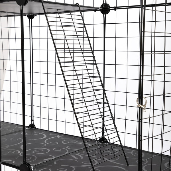 English Elm 3-tier Iron Mesh Cat Enclosure Large Indoor Outdoor Kennel with Ramps and Lockable Doors W2181P155328