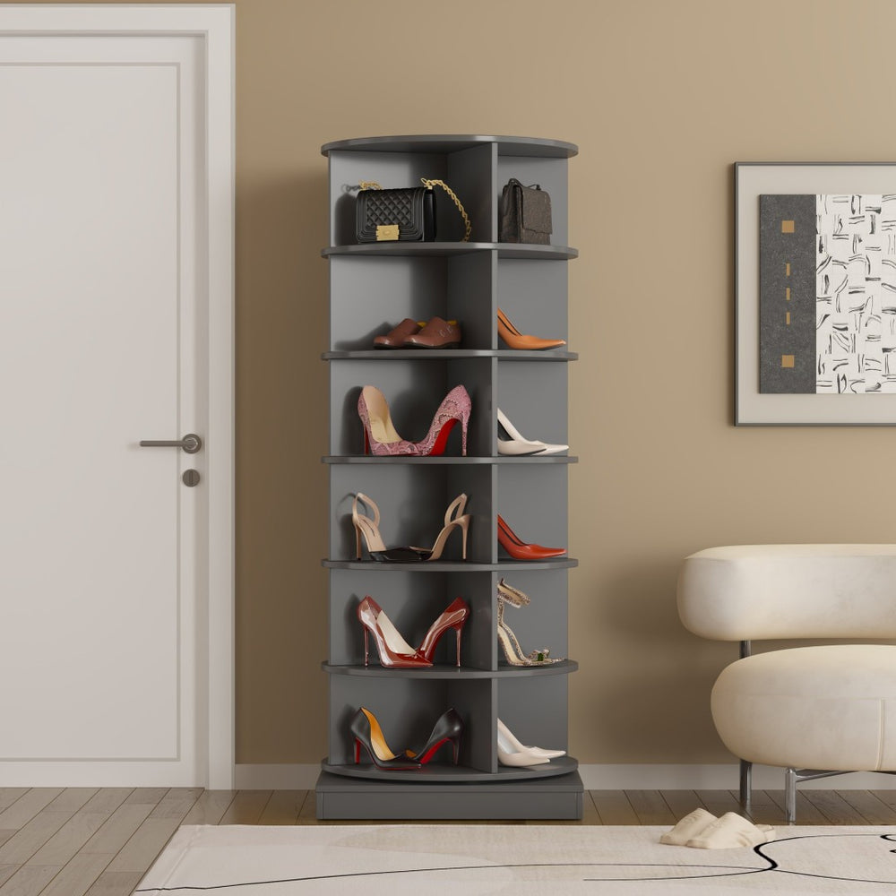 English Elm Grey Rotating Shoe Cabinet Six Tier Entryway Organizer Holds 24 Pairs Modern W1320140918