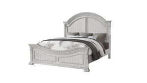 English Elm Transitional Faith Queen Bed in Antique White Wood Finish with Elegant Headboard, Solid+Engineered Frame B009S01314