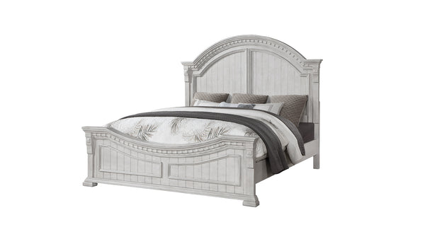 English Elm Transitional Faith Queen Bed in Antique White Wood Finish with Elegant Headboard, Solid+Engineered Frame B009S01314