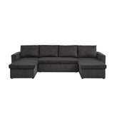 English Elm 114"Convertible Pull Out Sofa Bed With Storage Chaise Sofa Bed Corduroy Velvet Upholstery Dark Grey