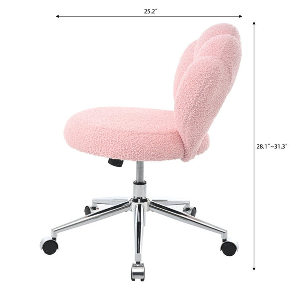 English Elm 360°swivel Teddy Fabric Home Office Chair with Ergonomic Arc Back and Adjustable Seat Pink W680P143449