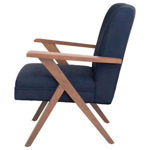 English Elm Dark Blue Vintage Mid-Century Accent Chair with Walnut Arms & Tapered Legs, Plush Upholstery B062P153760