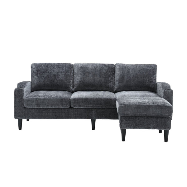 English Elm United We Win Chenille Three Seat Sectional Sofa with Storage Ottoman and Cup Holders Grey W1568142738
