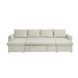 English Elm 114"Convertible Pull Out Sofa Bed With Storage Chaise Sofa Bed Corduroy Velvet Upholstery Beige