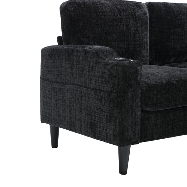 English Elm United We Win Chenille Sectional Sofa with Storage Ottoman and Dual Cup Holders W1568142742