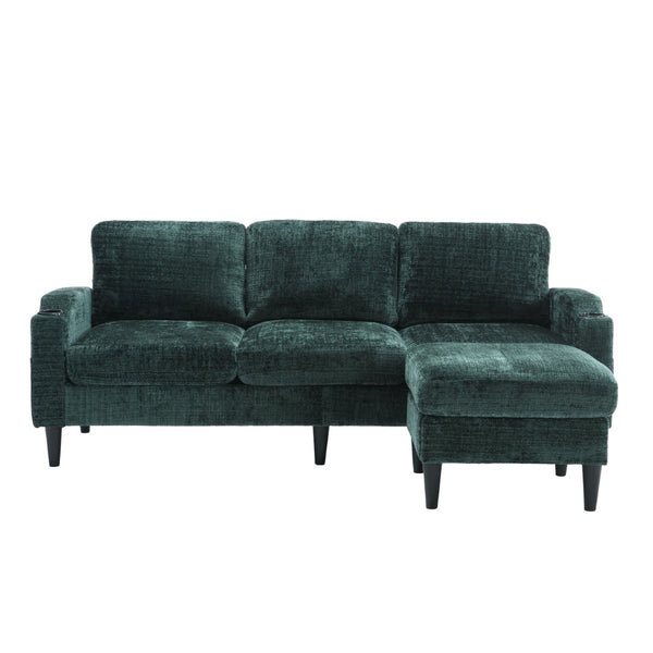 English Elm United We Win Chenille Sectional Sofa with Storage Ottoman and Dual Cup Holders Emerald W1568142741
