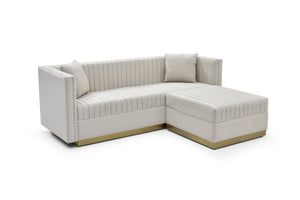 English Elm Contemporary Velvet Channel Tufted Oversized Ottoman — Modern Upholstered Footrest for Living Space Beige W1117P147305