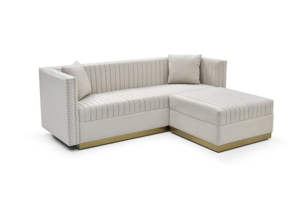 English Elm Contemporary Sectional Sofa With Ottoman - Modern Velvet Corner Couch For Stylish Living Rooms & Comfort W1117S00063