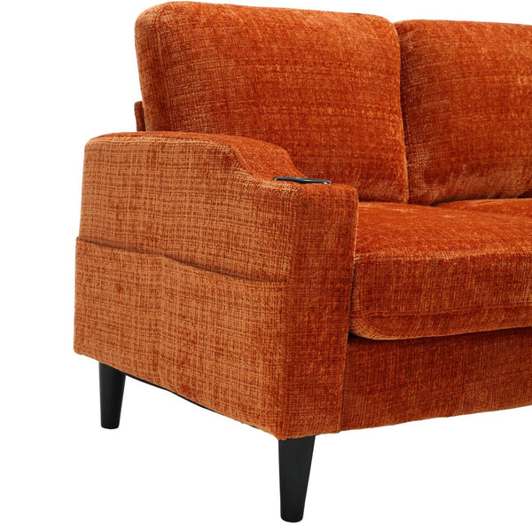 English Elm United We Win Chenille Three Seat Sectional Sofa with Storage Ottoman and Cup Holders Orange W1568142740