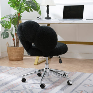 English Elm 360°swivel Teddy Fabric Home Office Chair with Ergonomic Arc Back and Adjustable Seat Black W680P143502