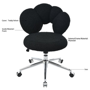 English Elm 360°swivel Teddy Fabric Home Office Chair with Ergonomic Arc Back and Adjustable Seat Black W680P143502
