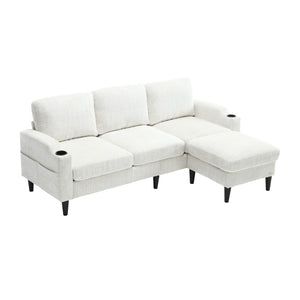 English Elm United We Win Chenille Three Seat Sectional Sofa with Storage Ottoman and Cup Holders Beige W1568142735
