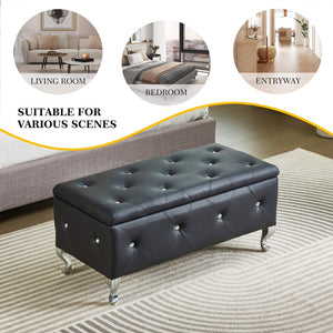 English Elm Tufted Velvet Storage Bench with Crystal Buttons for Bedroom Entryway Footrest W2268P146691