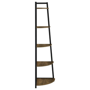 English Elm Aged Walnut Mid-Century 5-Tier Corner Bookcase — Space-Saving Triangular Shelves, Metal Frame Accent B062P153786