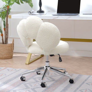 English Elm 360°swivel Teddy Fabric Home Office Chair with Ergonomic Arc Back and Adjustable Seat White W680P143486
